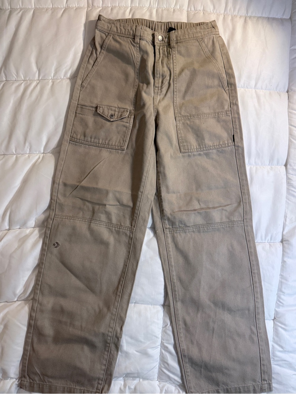 Converse Women's Size S Beige Wide Leg Cargo Pants | Elastic Waist Streetwear